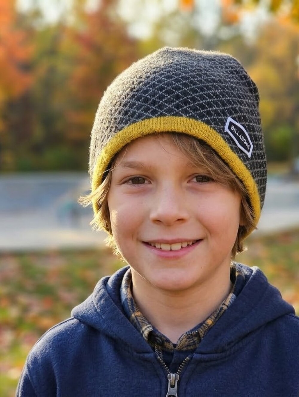 Kids Reversible Billabong Black Knit Beanie with Yellow Trim